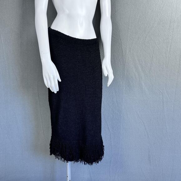 VTG 90s Black Fringe Skirt USA Minimalist Goth Grunge Womens S Avant Garde Art - Picture 4 of 14